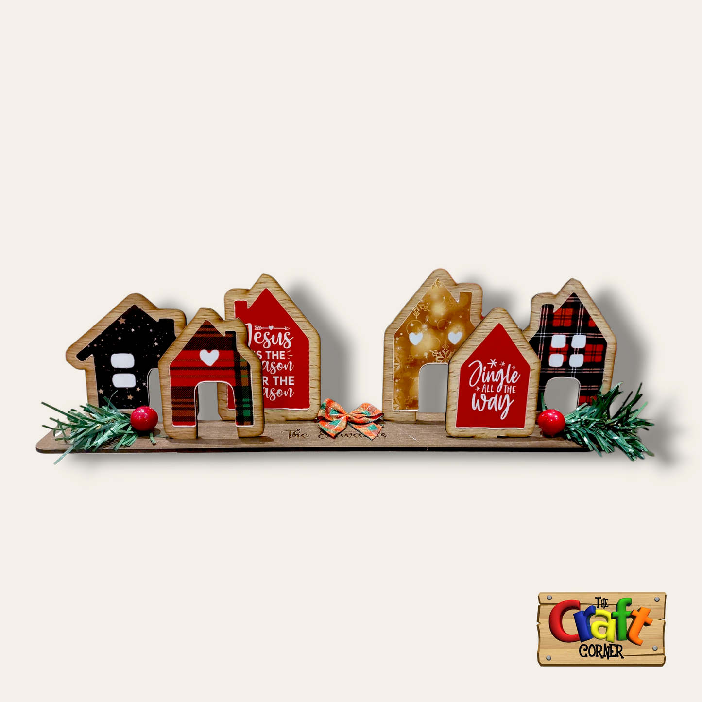 Personalized Wooden Christmas houses stand