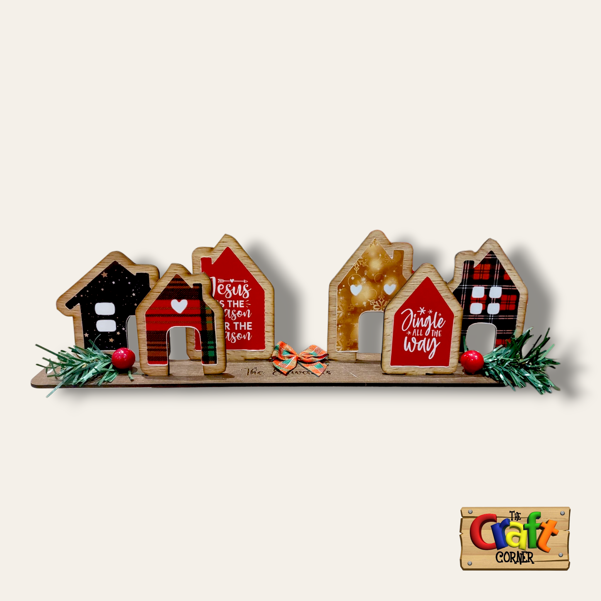 Personalized Wooden Christmas houses stand
