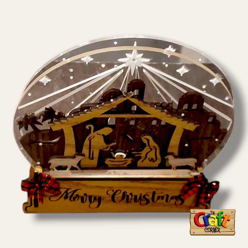 Nativity Scene: Layered wood and acrylic stand