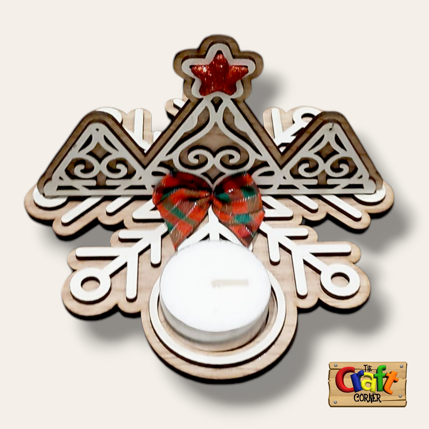 Candle holder: Wooden layered snowflake