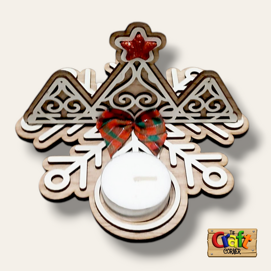 Candle holder: Wooden layered snowflake