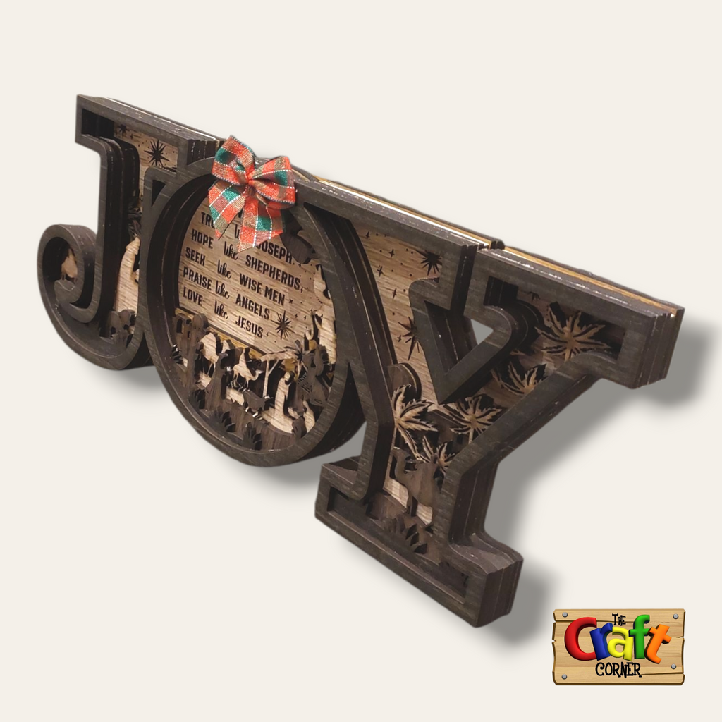 Wooden Christmas layered JOY stand