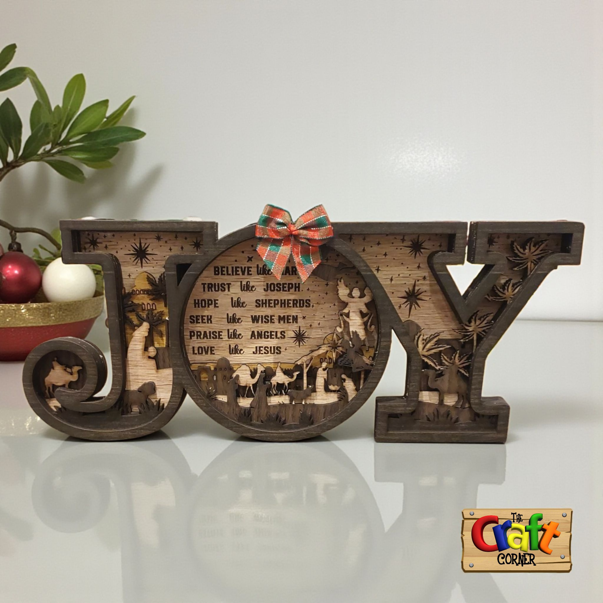 Wooden Christmas layered JOY stand