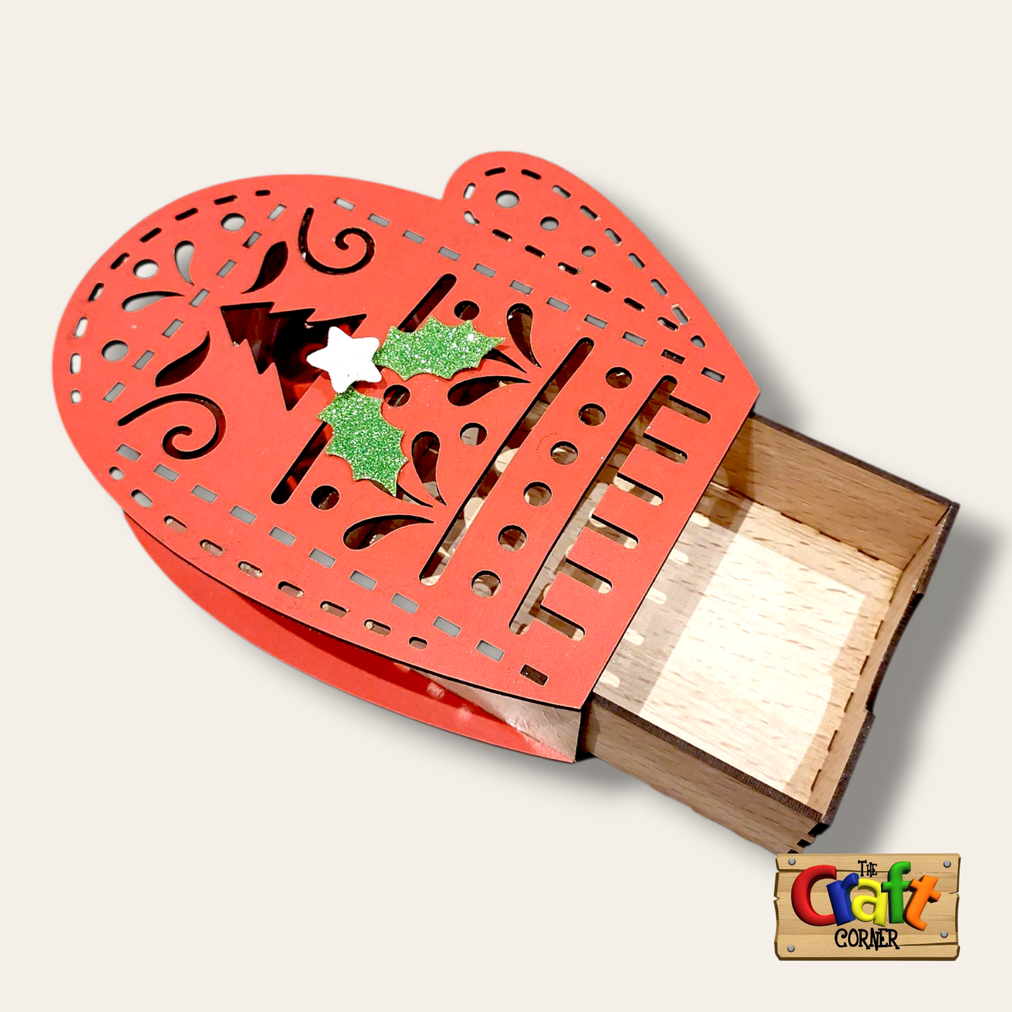Box: Wooden Christmas mitten with drawer