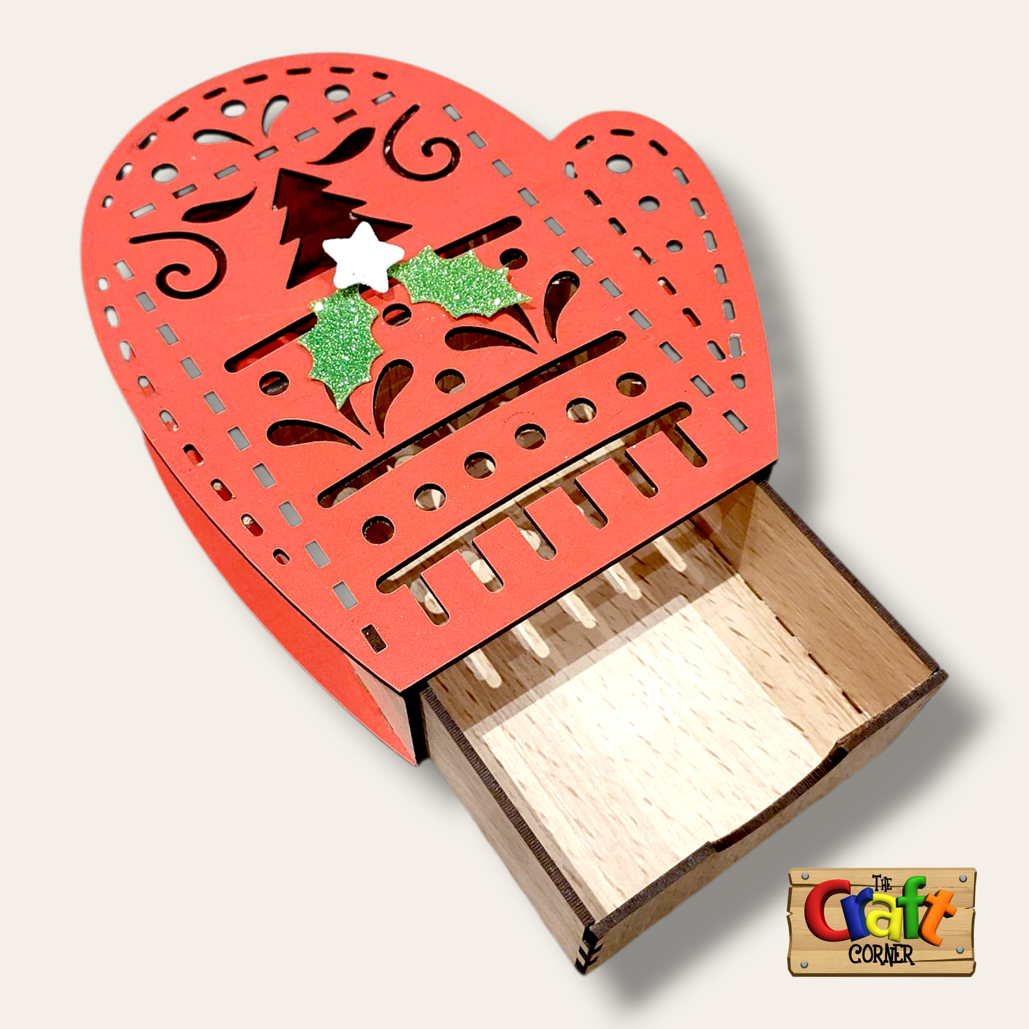 Box: Wooden Christmas mitten with drawer