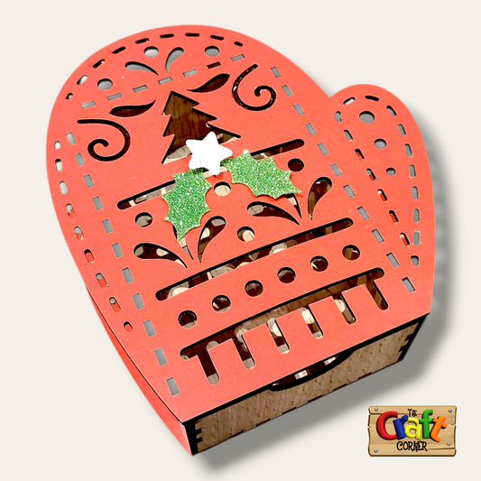 Box: Wooden Christmas mitten with drawer