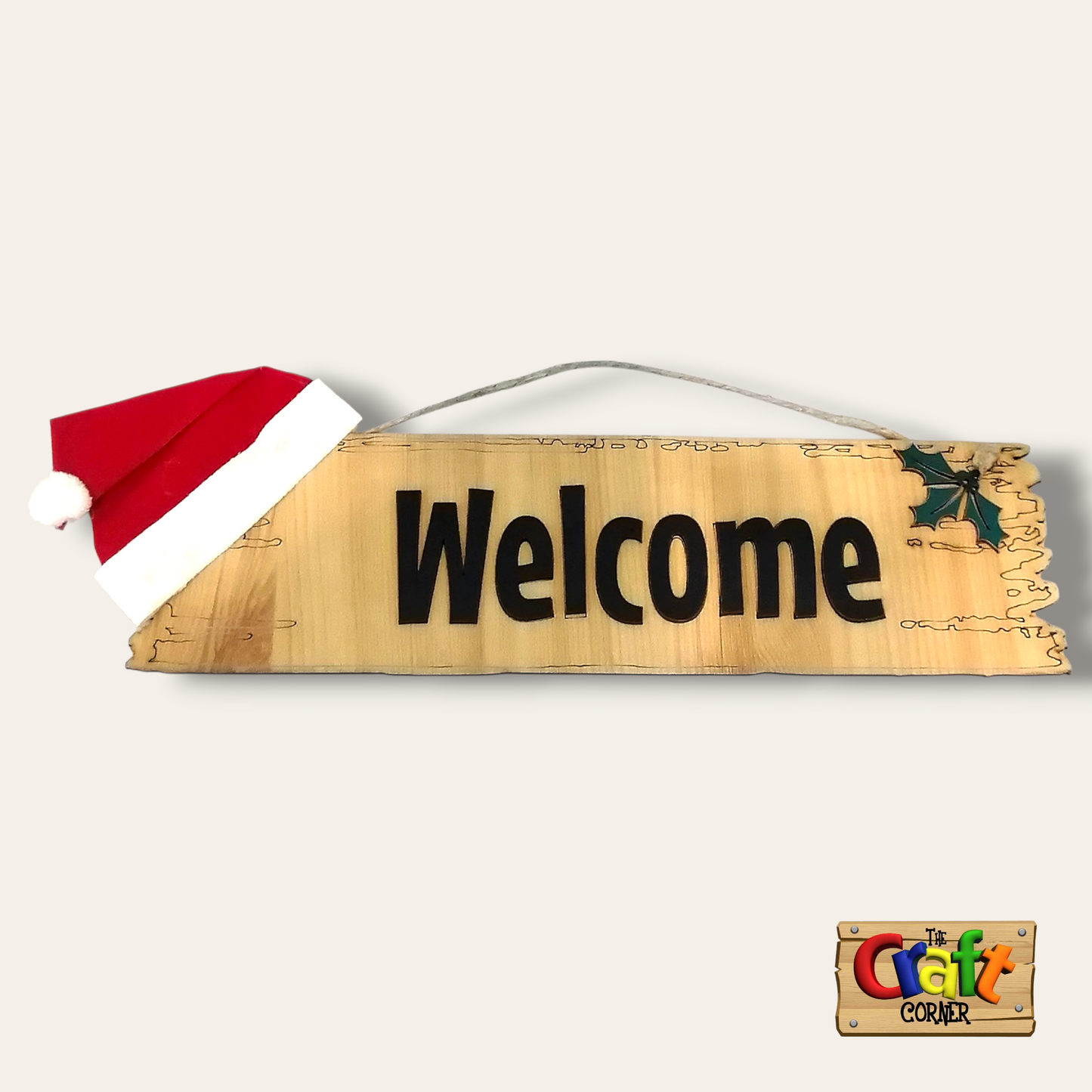 Christmas sign (Welcome log with Santa Hat)