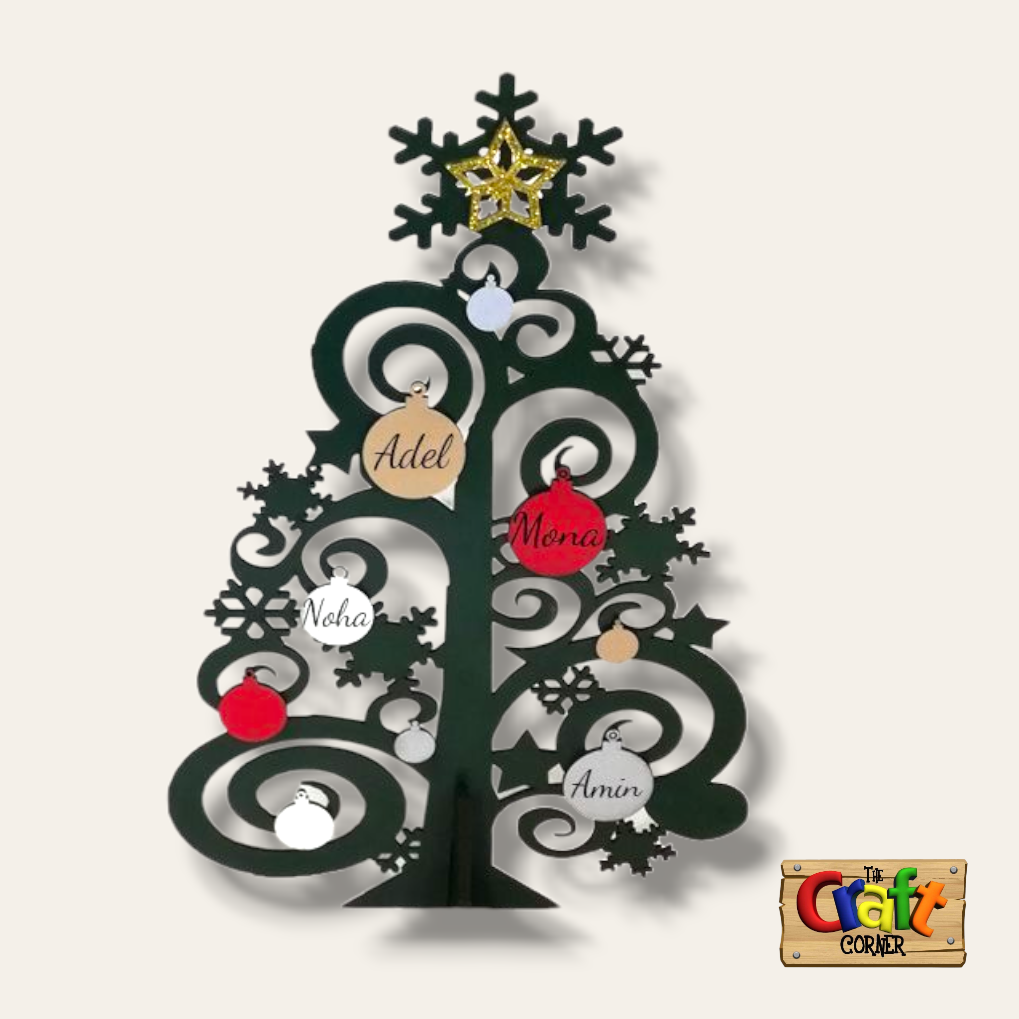 Christmas tree: Personalized 2D wooden table top Christmas tree swirly