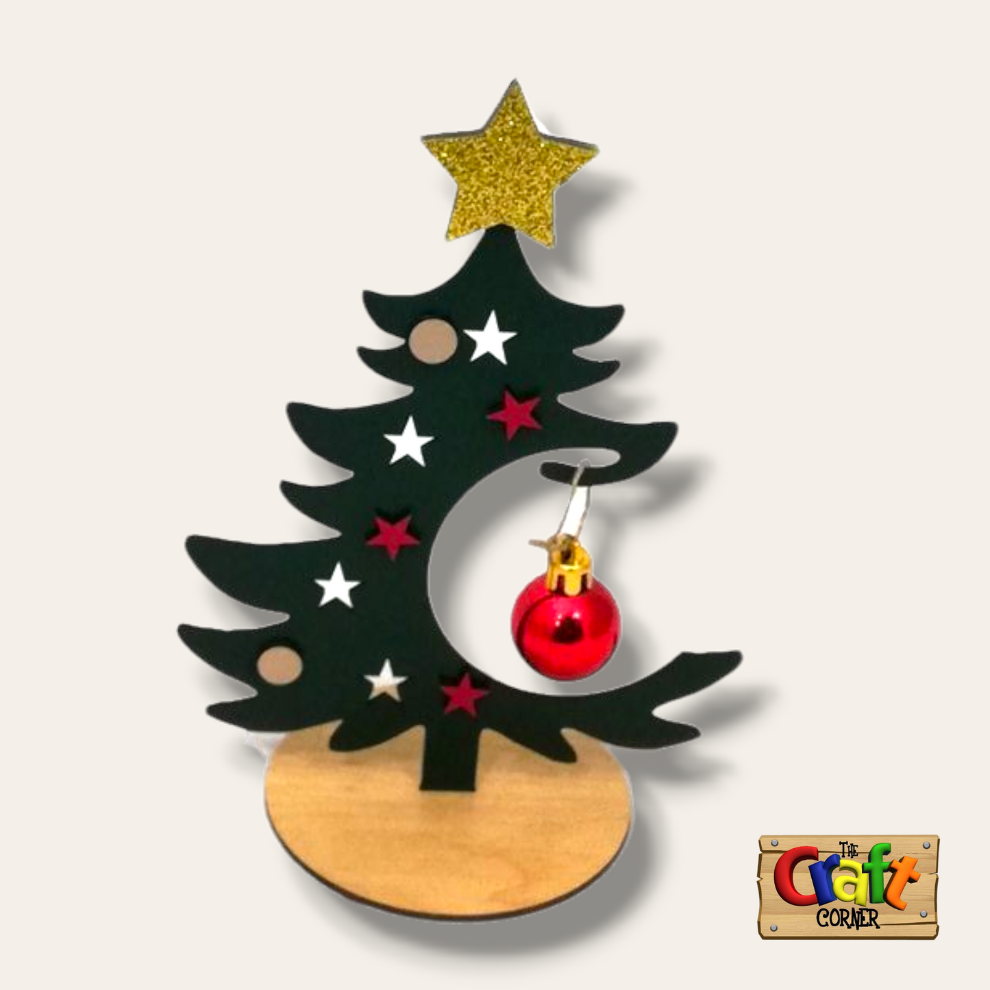 Christmas Tree: Wooden tree with dangling ornament