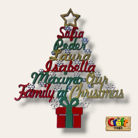 Christmas tree: Personalized Wooden names Christmas tree (coloured)