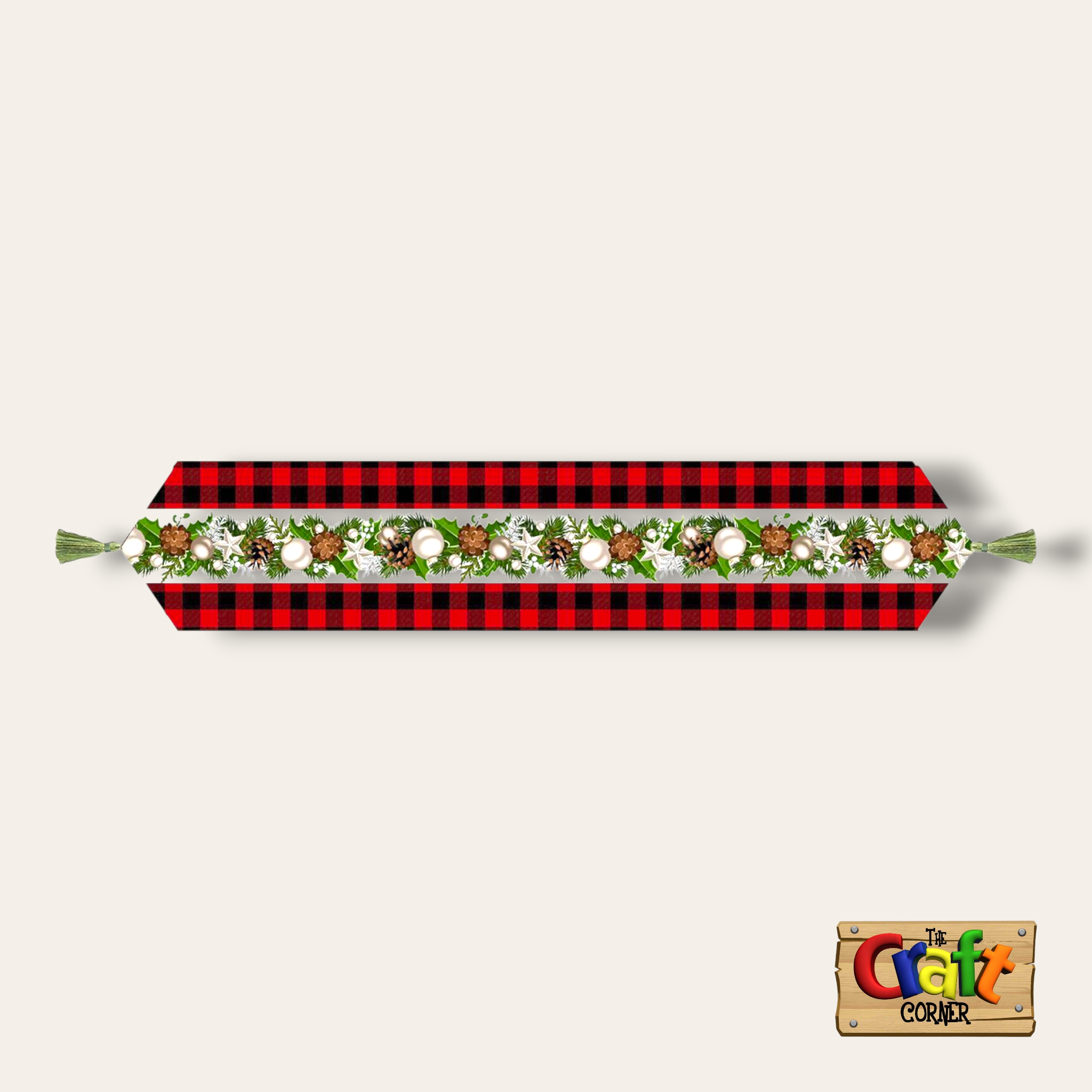 Table runner: Canvas printed Christmas table runner (plaid)