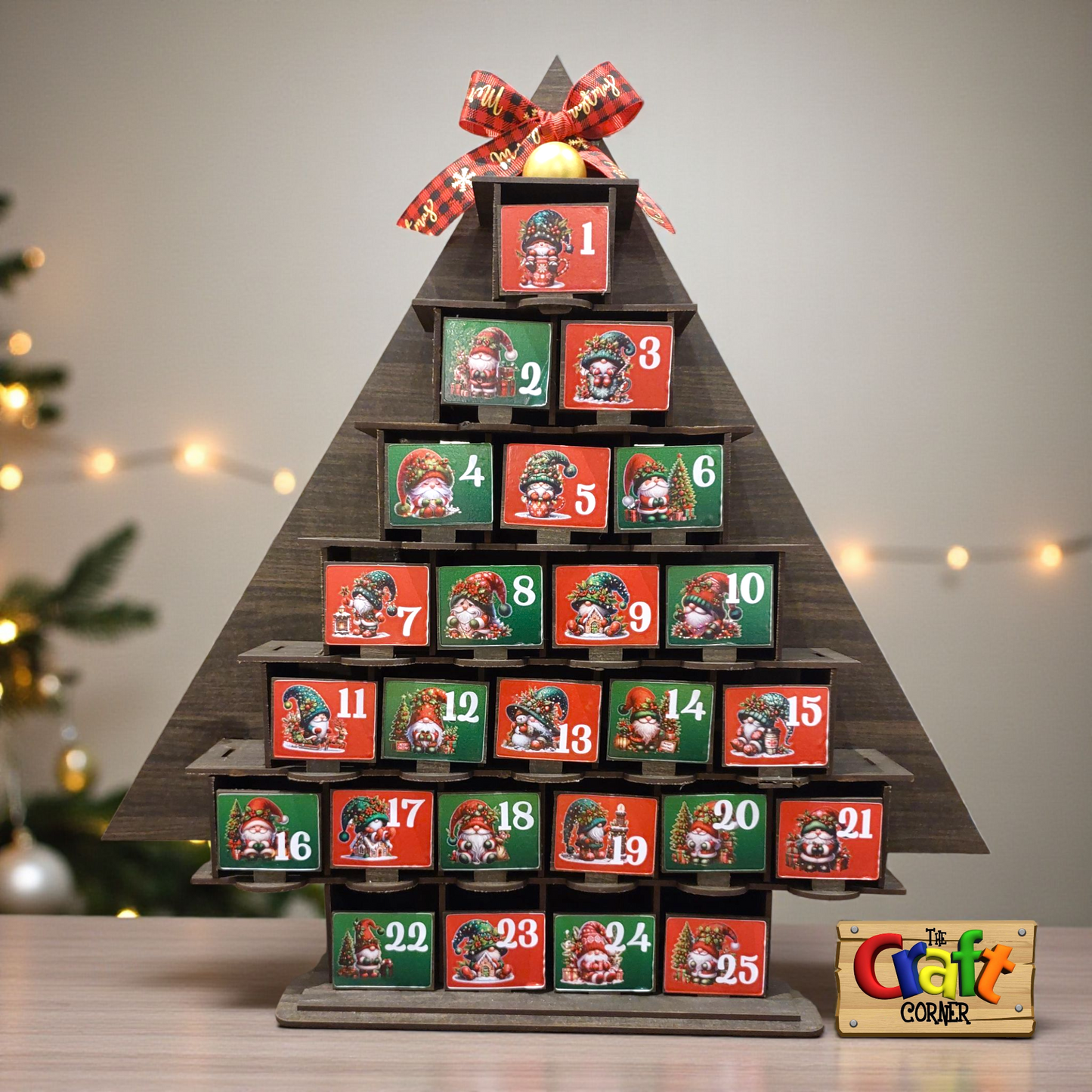 Advent Calendar: Wooden Christmas tree shaped Personalized Advent Calendar Santa