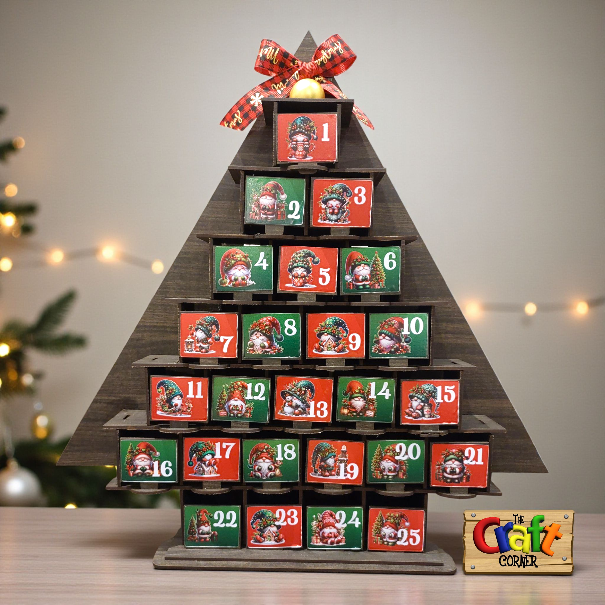 Advent Calendar: Wooden Christmas tree shaped Personalized Advent Calendar Santa