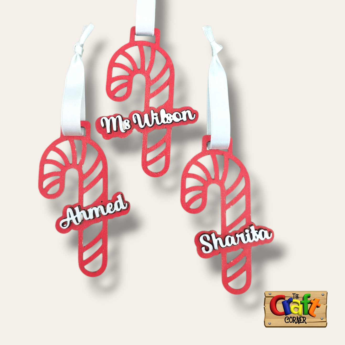 Ornament: Personalized wood Candy cane ornament