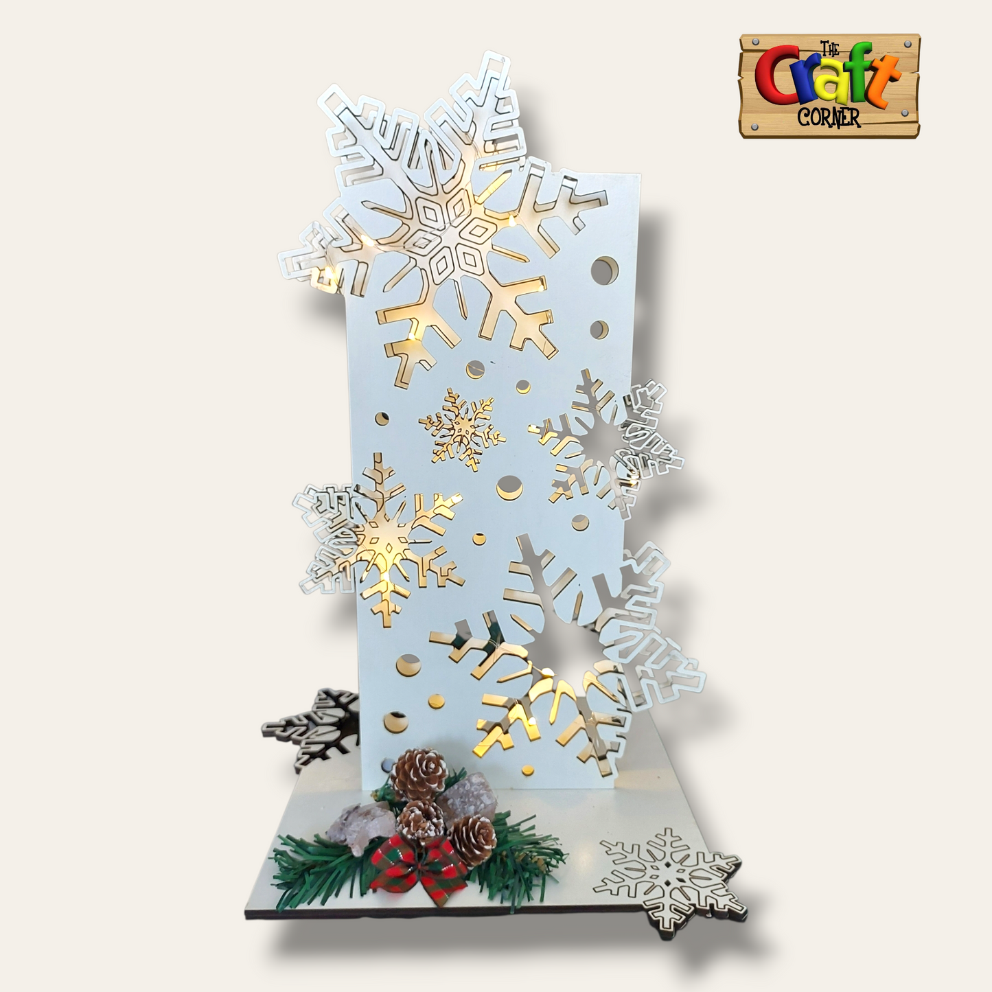 Wooden Layered snowflake lighted stand