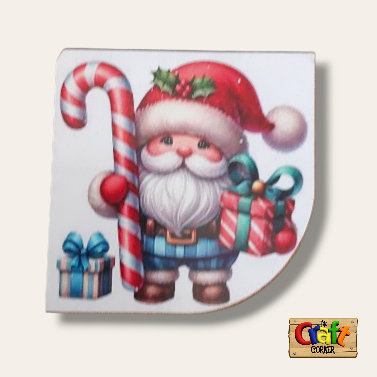 Coaster: Wooden 2D printed Christmas coaster set (Santas 1)