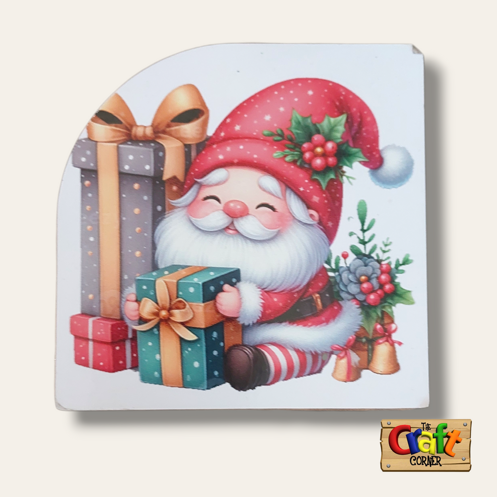 Coaster: Wooden 2D printed Christmas coaster set (Santas 1)