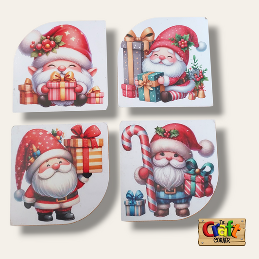 Coaster: Wooden 2D printed Christmas coaster set (Santas 1)
