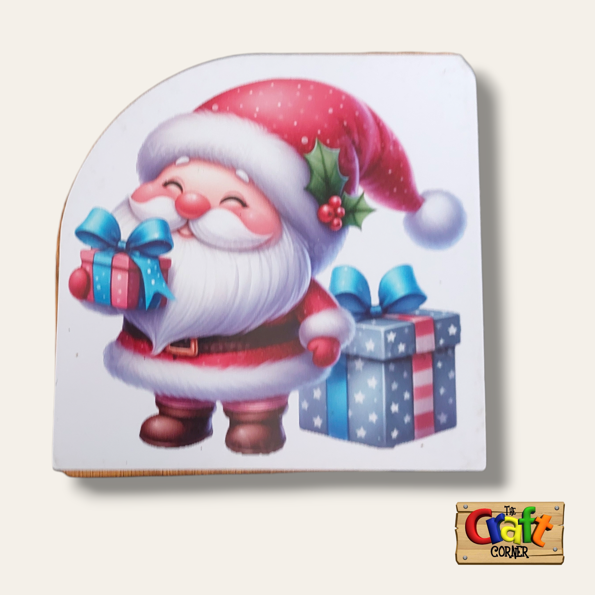 Coaster: Wooden 2D printed Christmas coaster set (Santas 2)