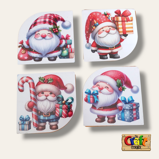 Coaster: Wooden 2D printed Christmas coaster set (Santas 2)