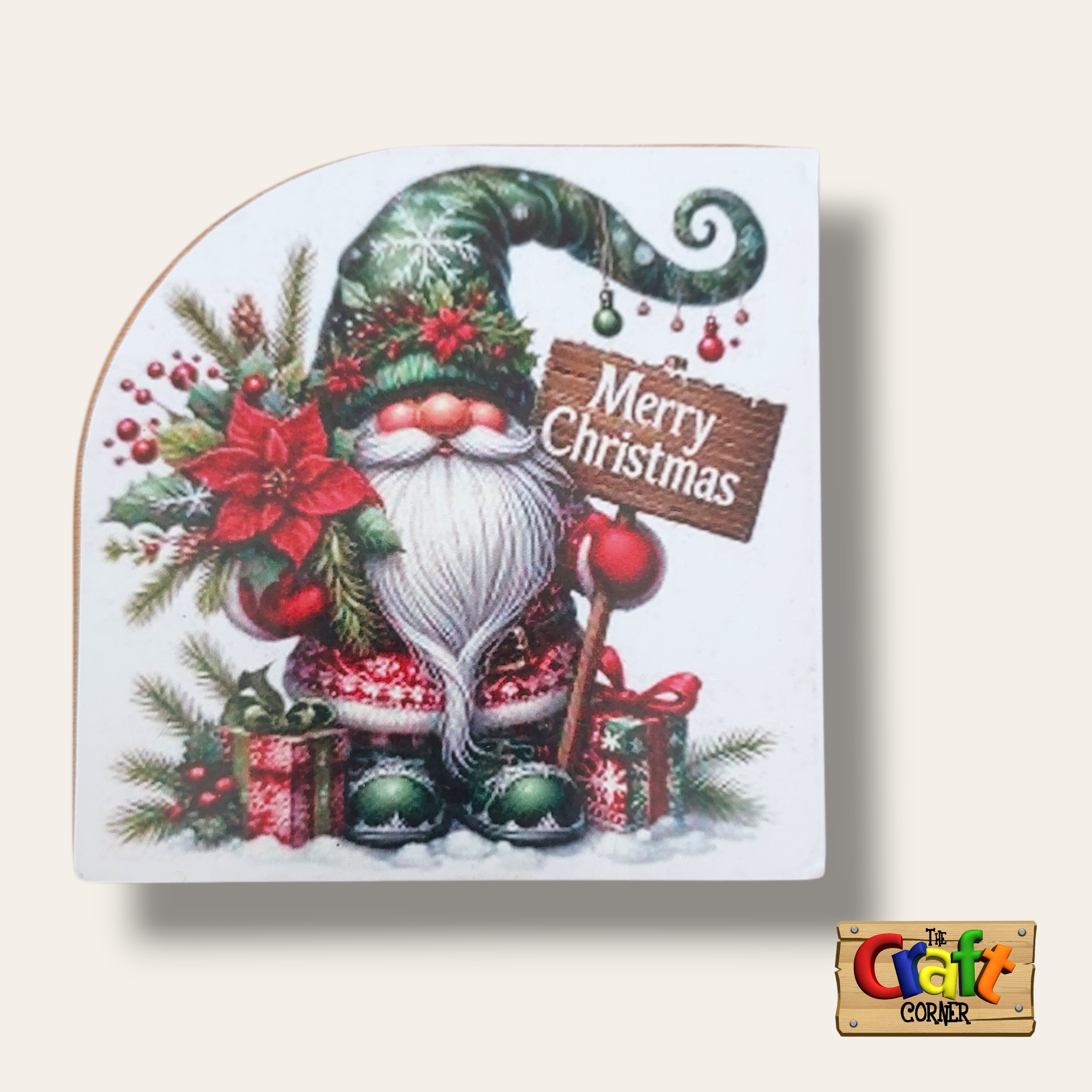 Coaster: Wooden 2D printed Christmas coaster set (Gnomes)