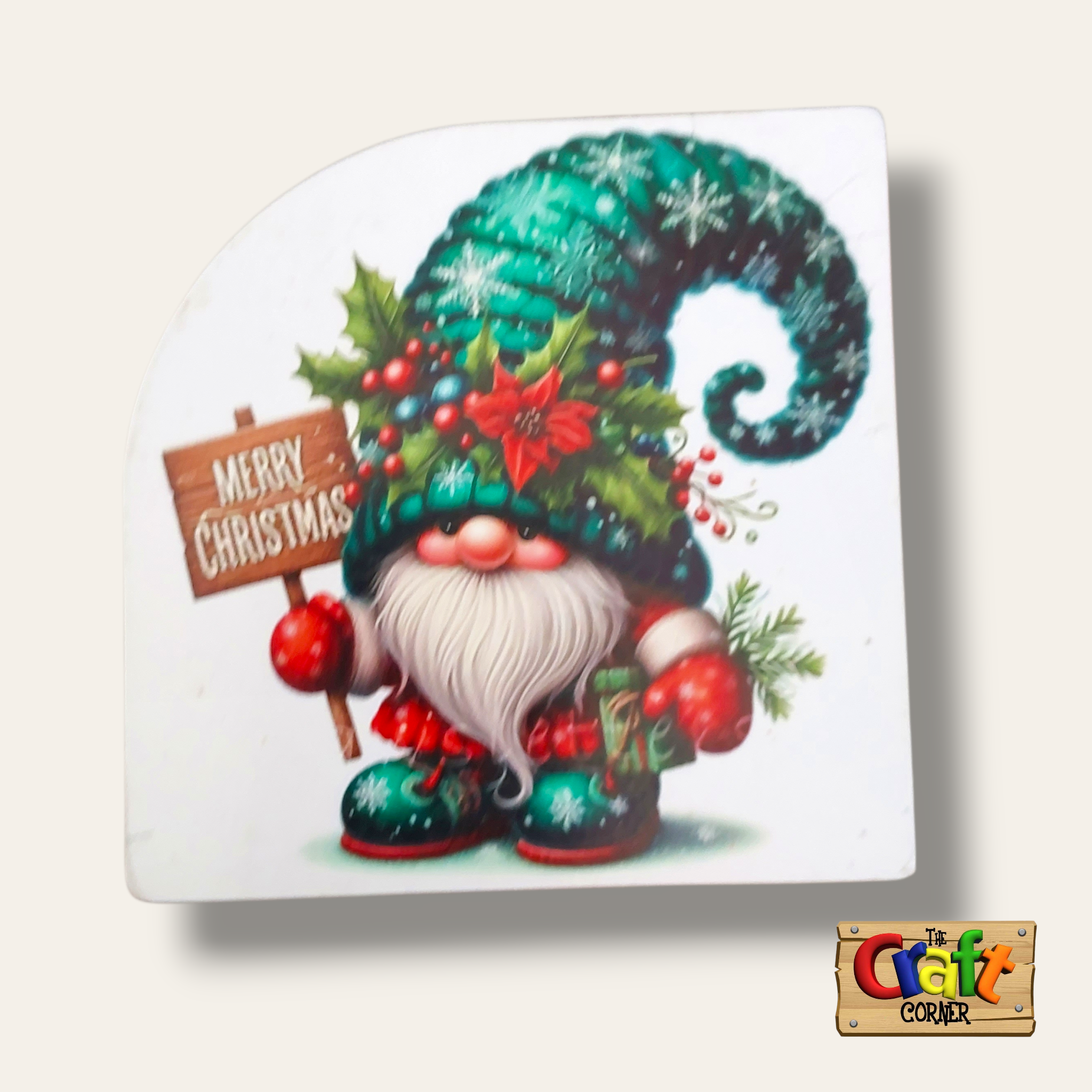 Coaster: Wooden 2D printed Christmas coaster set (Gnomes)