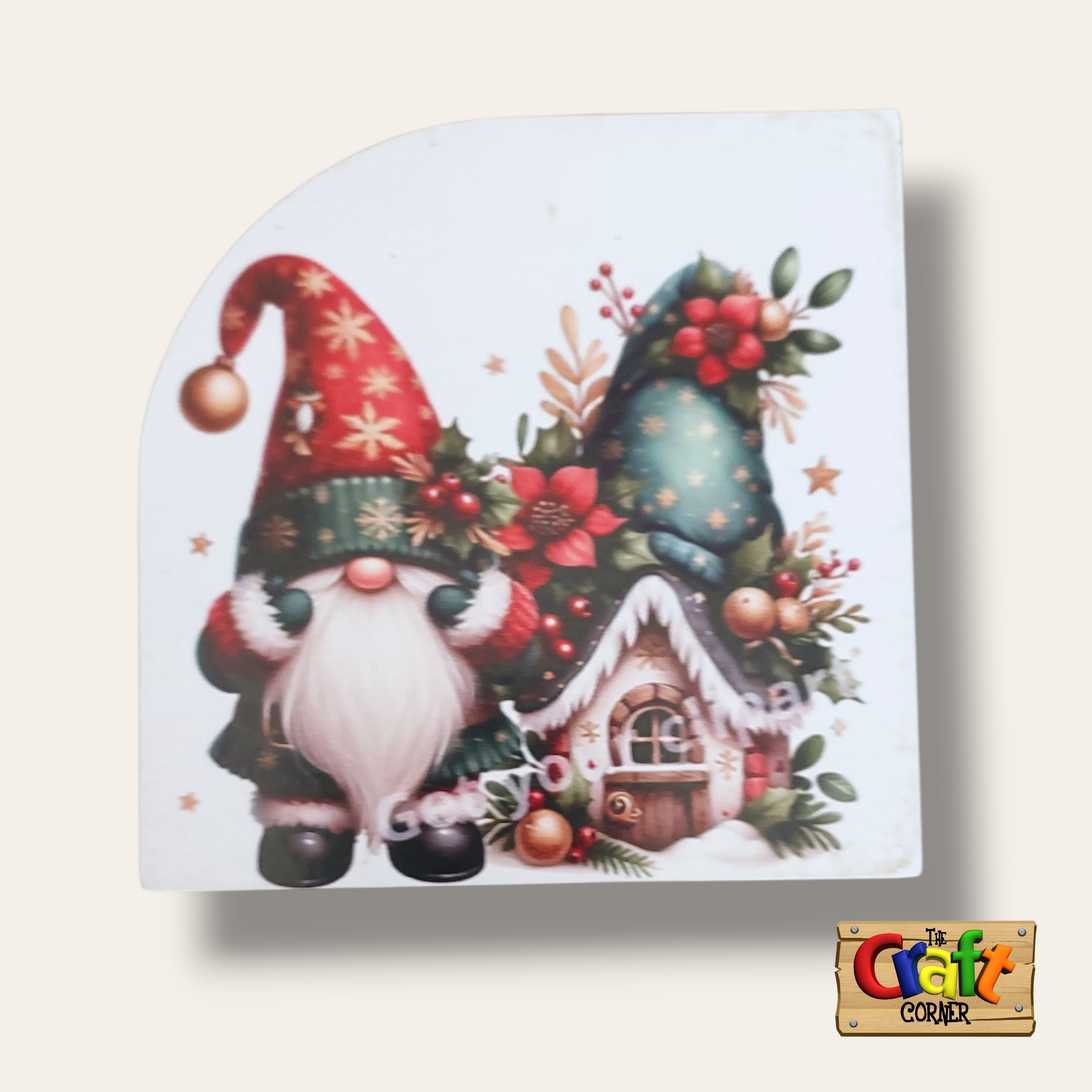 Coaster: Wooden 2D printed Christmas coaster set (Gnomes)