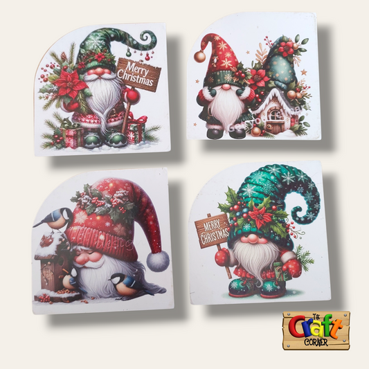 Coaster: Wooden 2D printed Christmas coaster set (Gnomes)