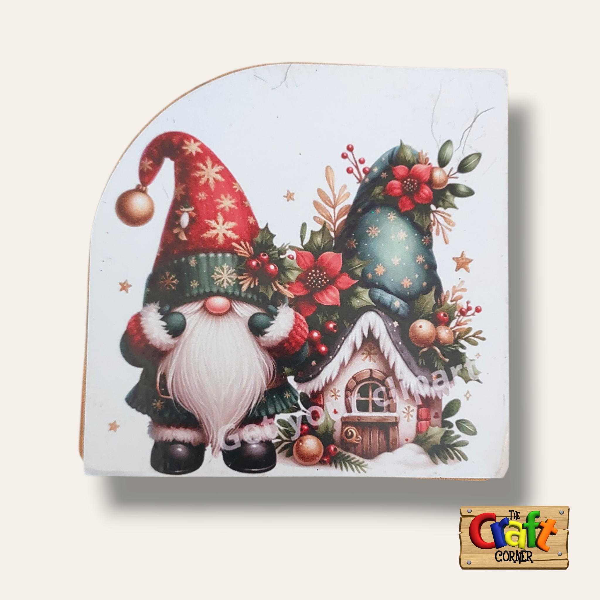 Coaster: Wooden 2D printed Christmas coaster set (Gnomes 2)