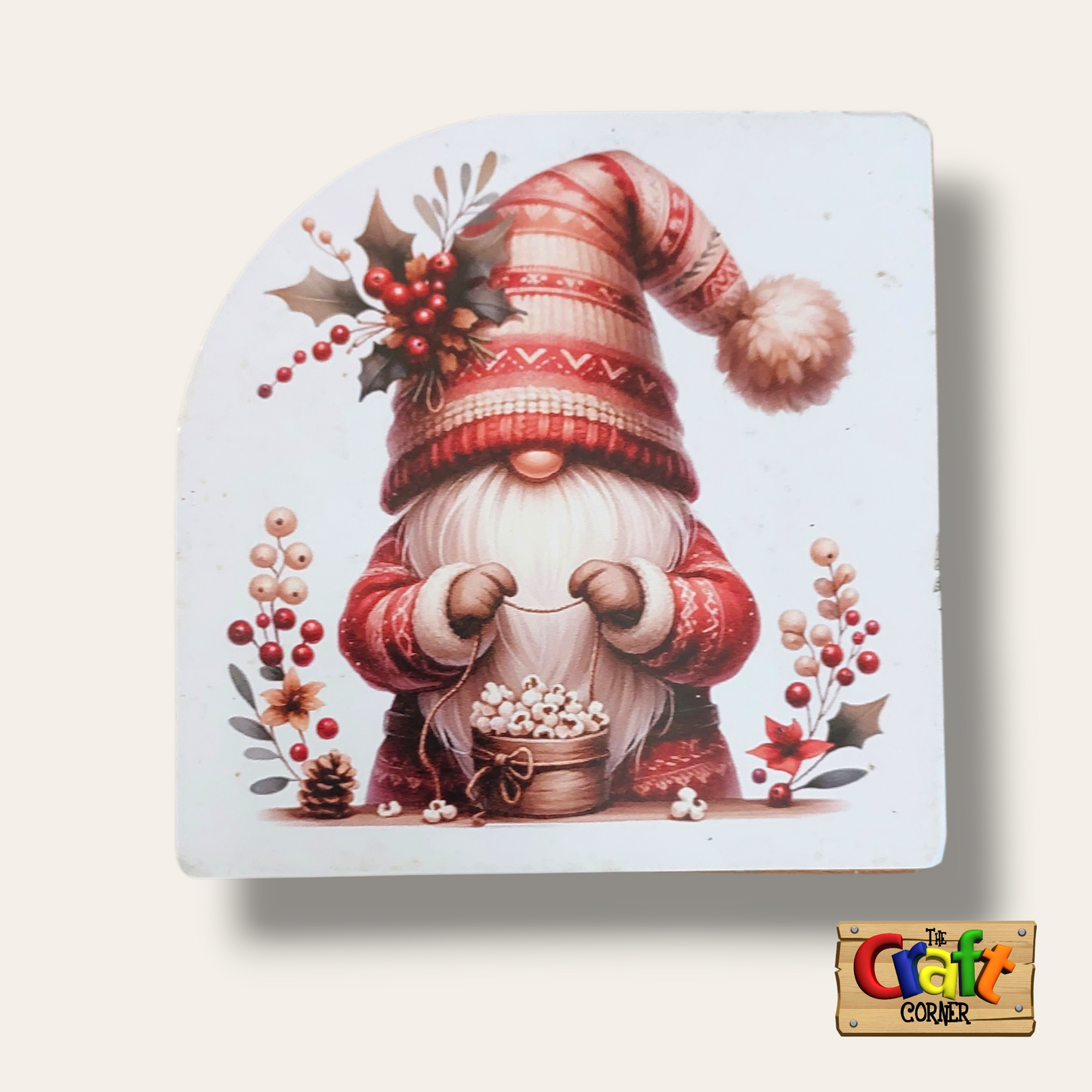 Coaster: Wooden 2D printed Christmas coaster set (Gnomes 2)