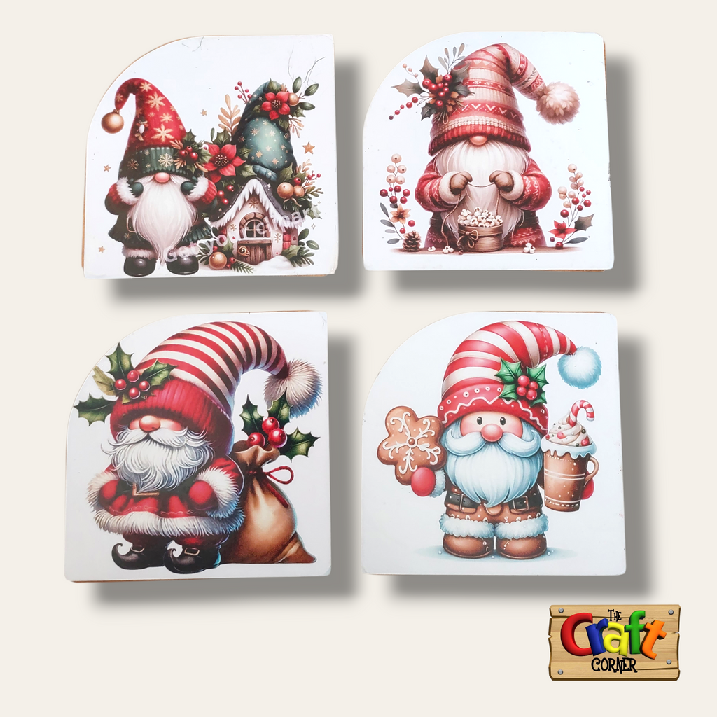 Coaster: Wooden 2D printed Christmas coaster set (Gnomes 2)