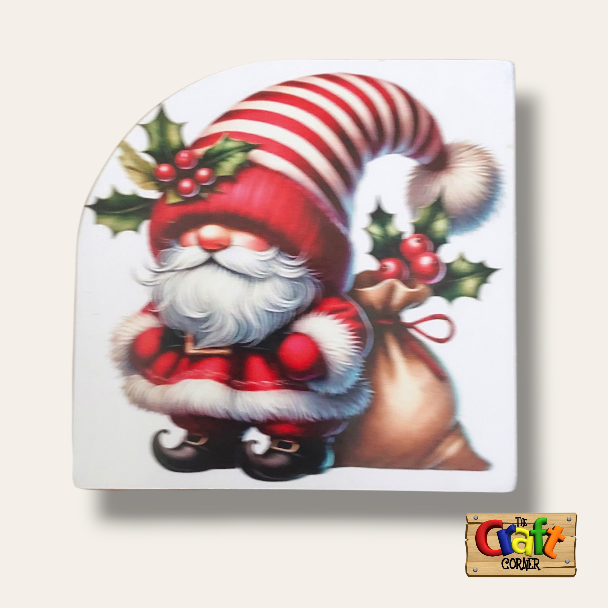 Coaster: Wooden 2D printed Christmas coaster set (Gnomes 2)