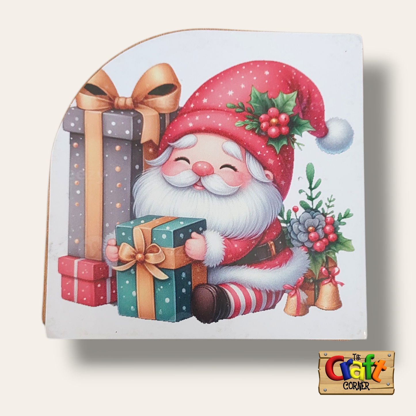 Coaster: Wooden 2D printed Christmas coaster set (Santas 4)