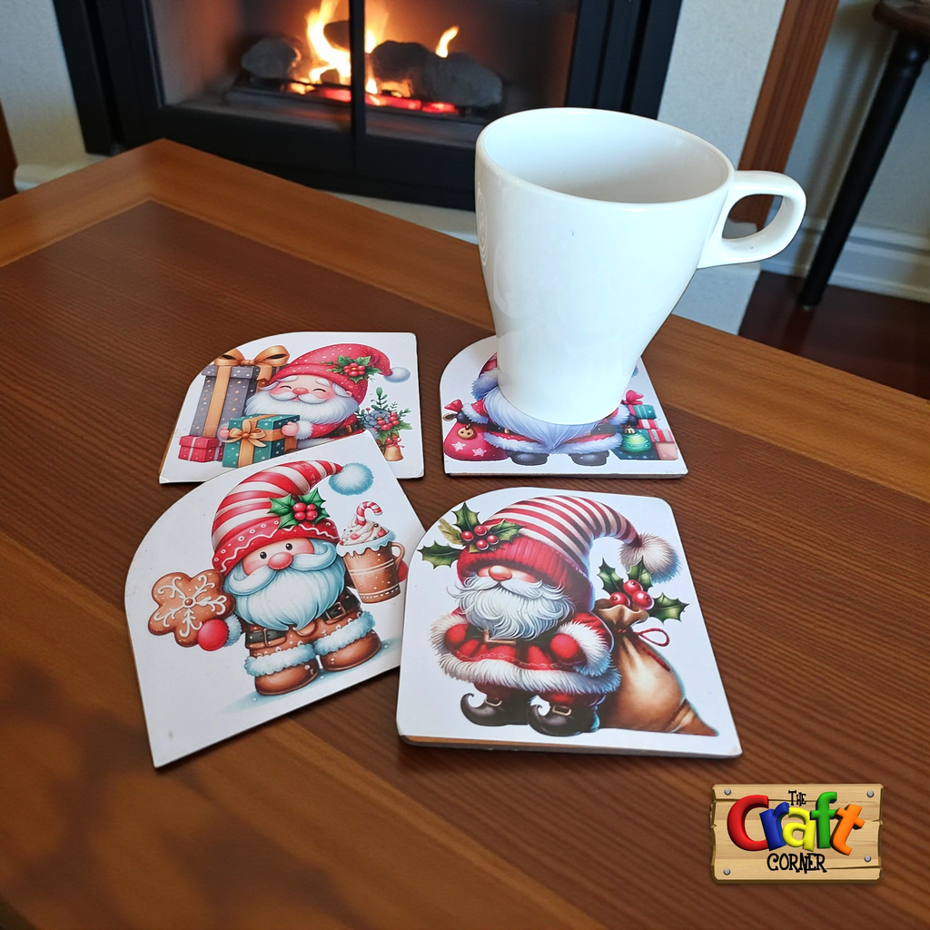 Coaster: Wooden 2D printed Christmas coaster set (Santas 4)