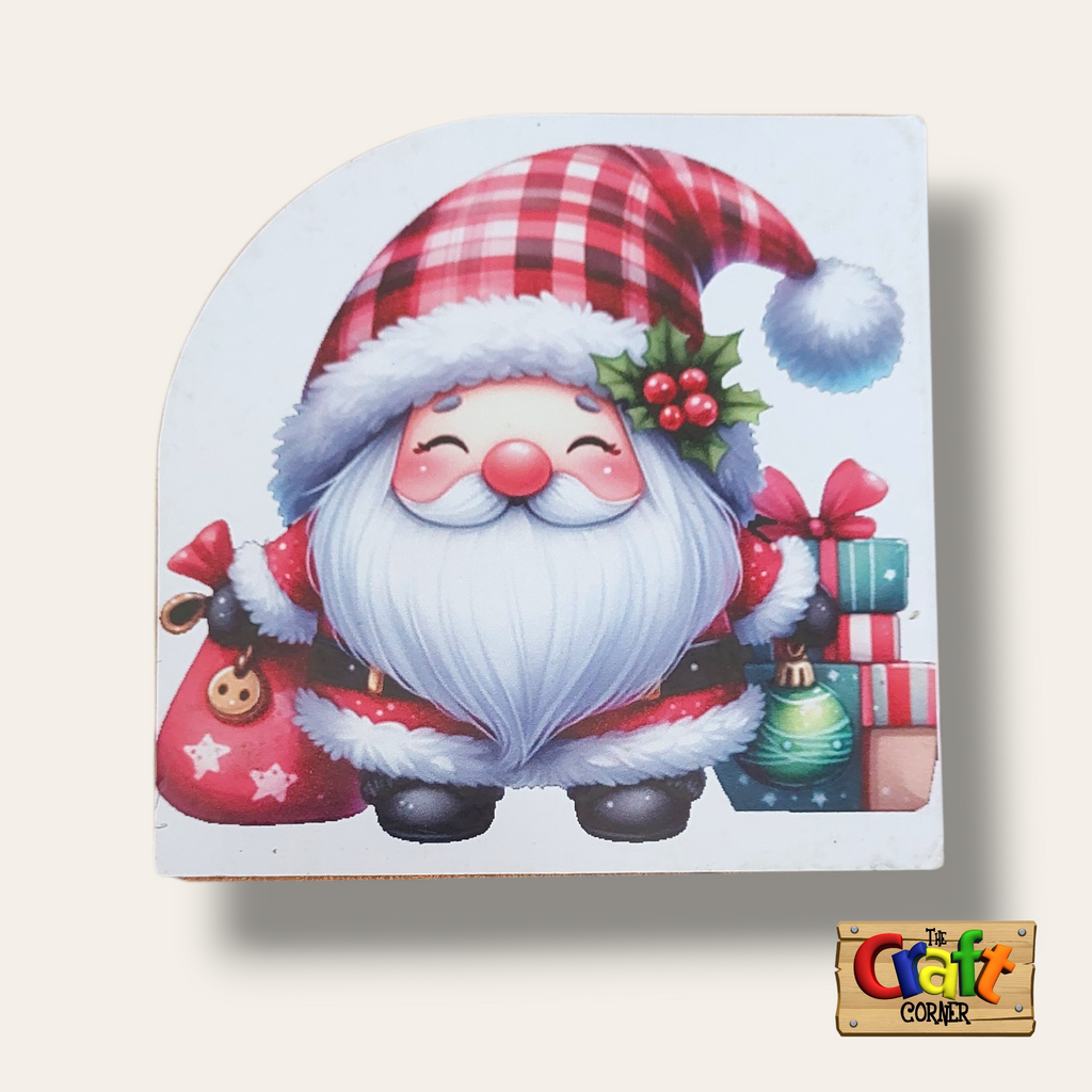 Coaster: Wooden 2D printed Christmas coaster set (Santas 4)