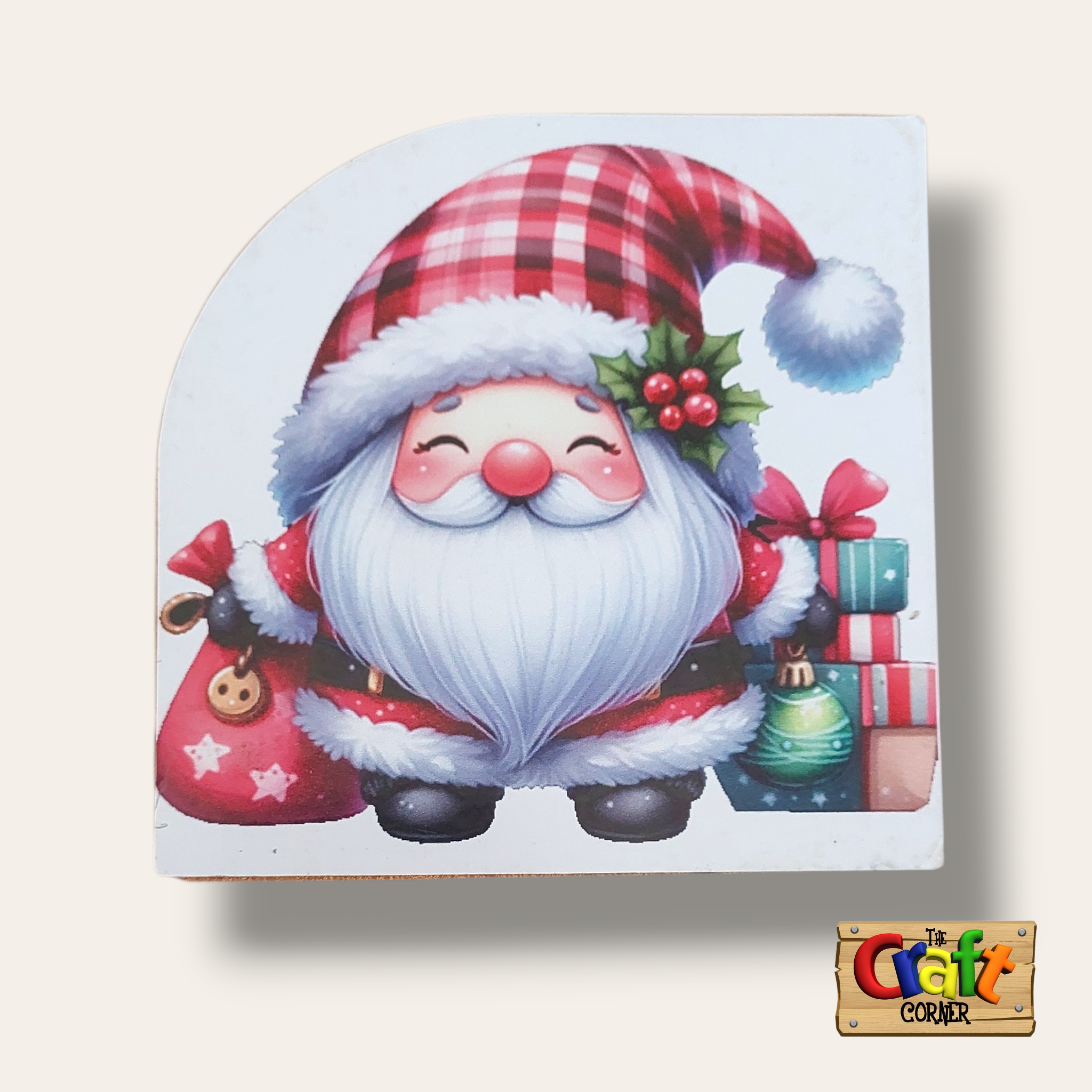 Coaster: Wooden 2D printed Christmas coaster set (Santas 4)