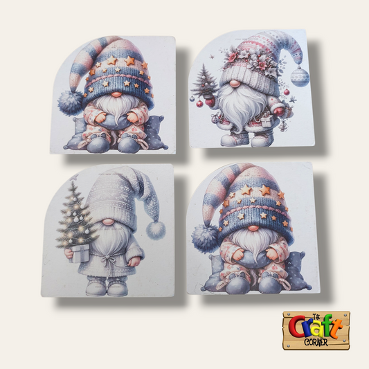 Coaster: Wooden 2D printed Christmas coaster set (Santas 3)