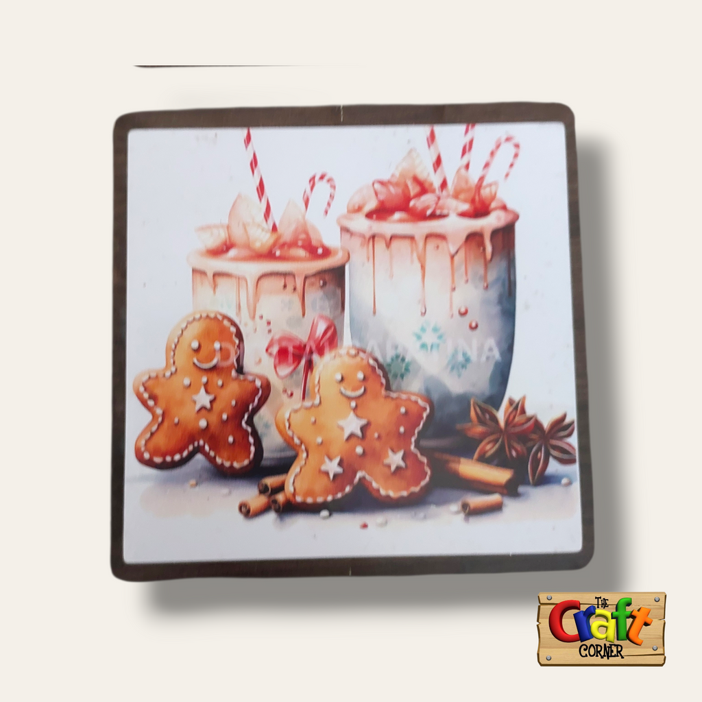 Coaster: Wooden 2D printed Christmas coaster set (Christmas cookies)