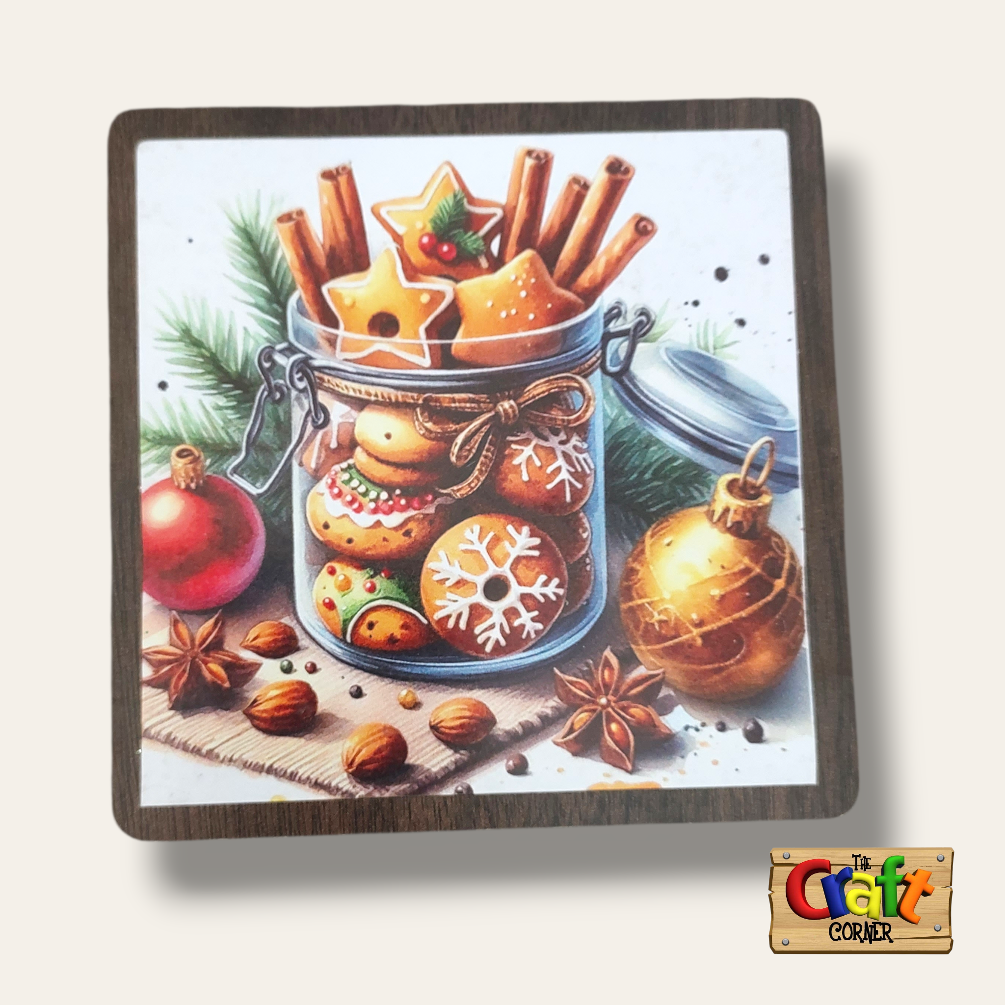 Coaster: Wooden 2D printed Christmas coaster set (Christmas cookies)
