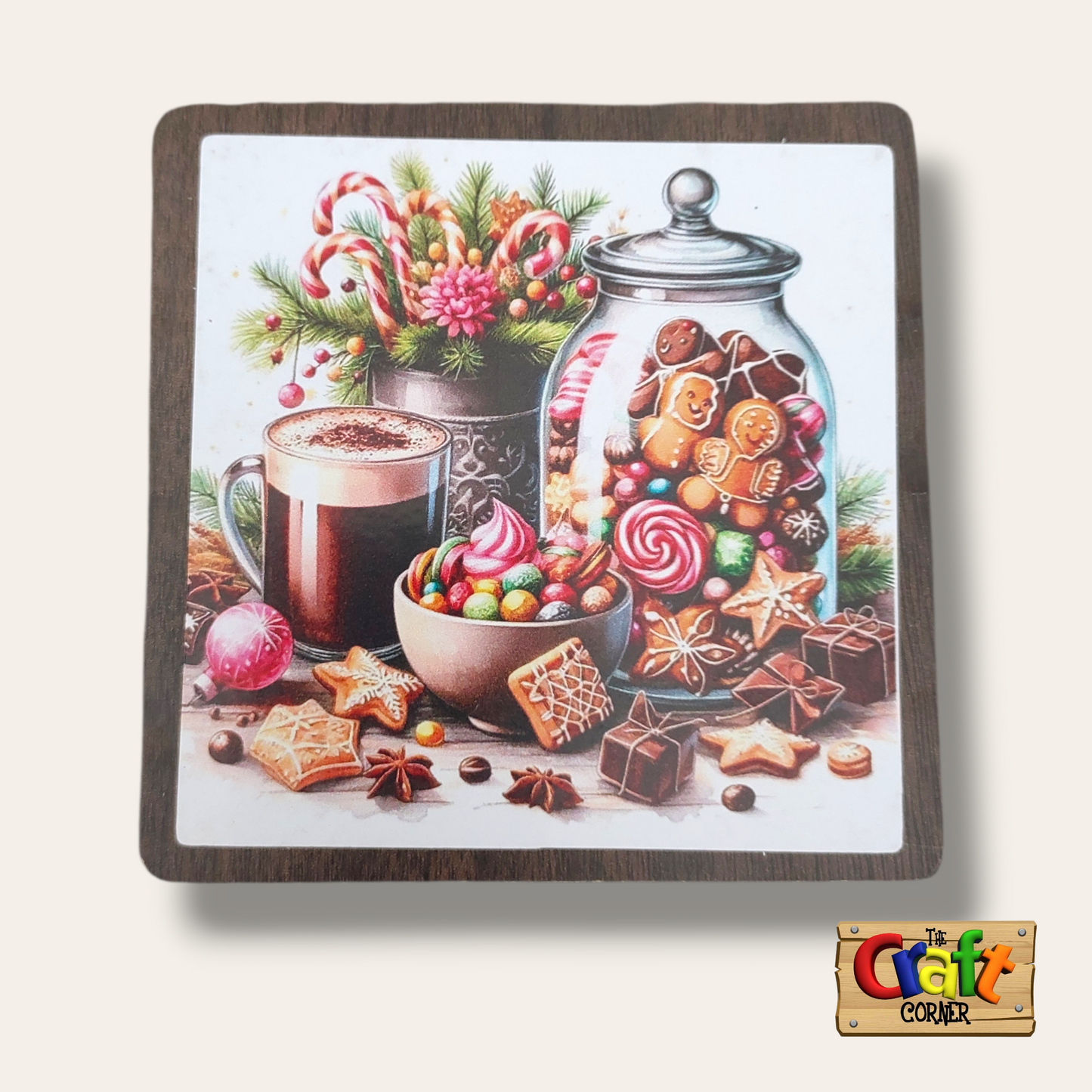 Coaster: Wooden 2D printed Christmas coaster set (Christmas cookies 2)