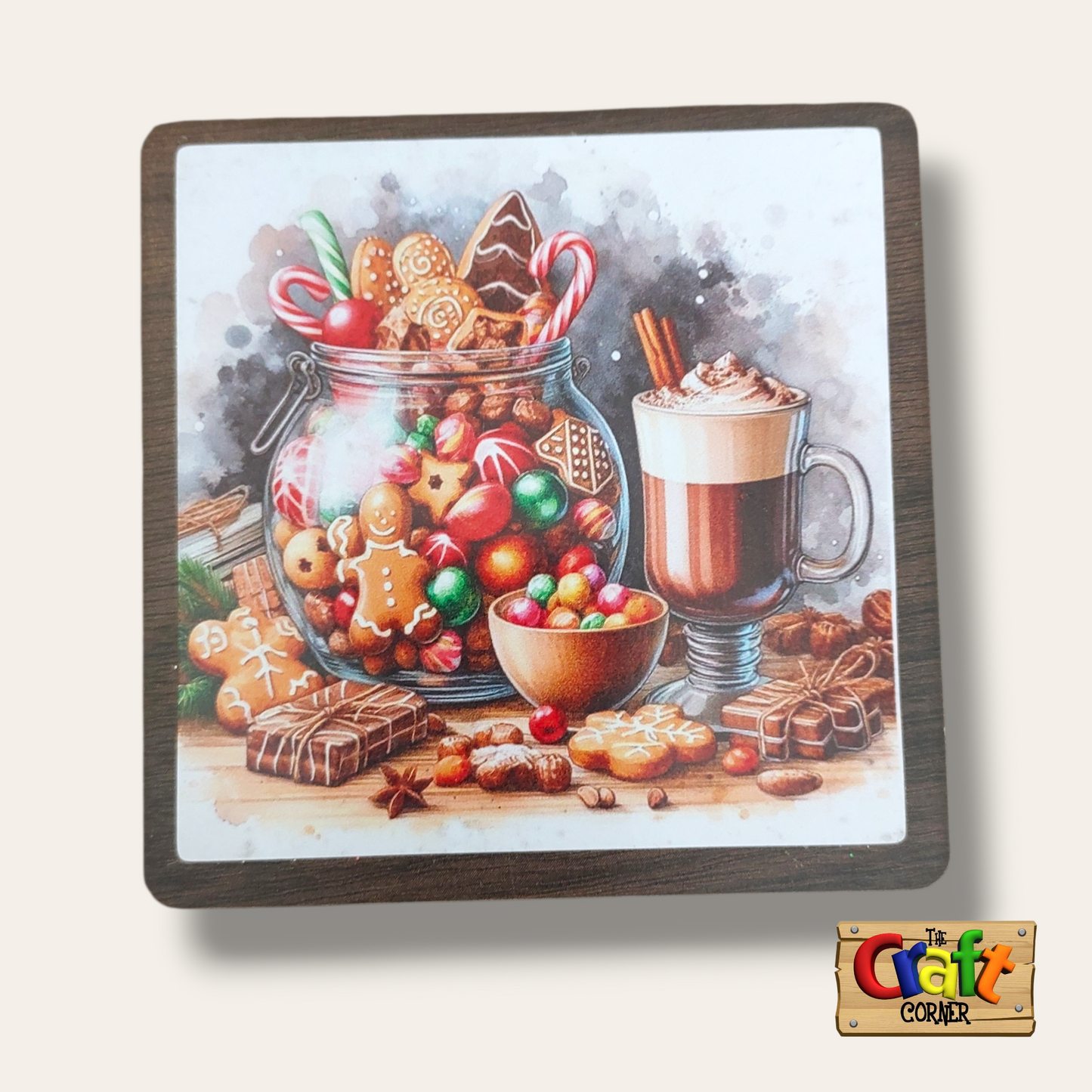 Coaster: Wooden 2D printed Christmas coaster set (Christmas cookies 2)