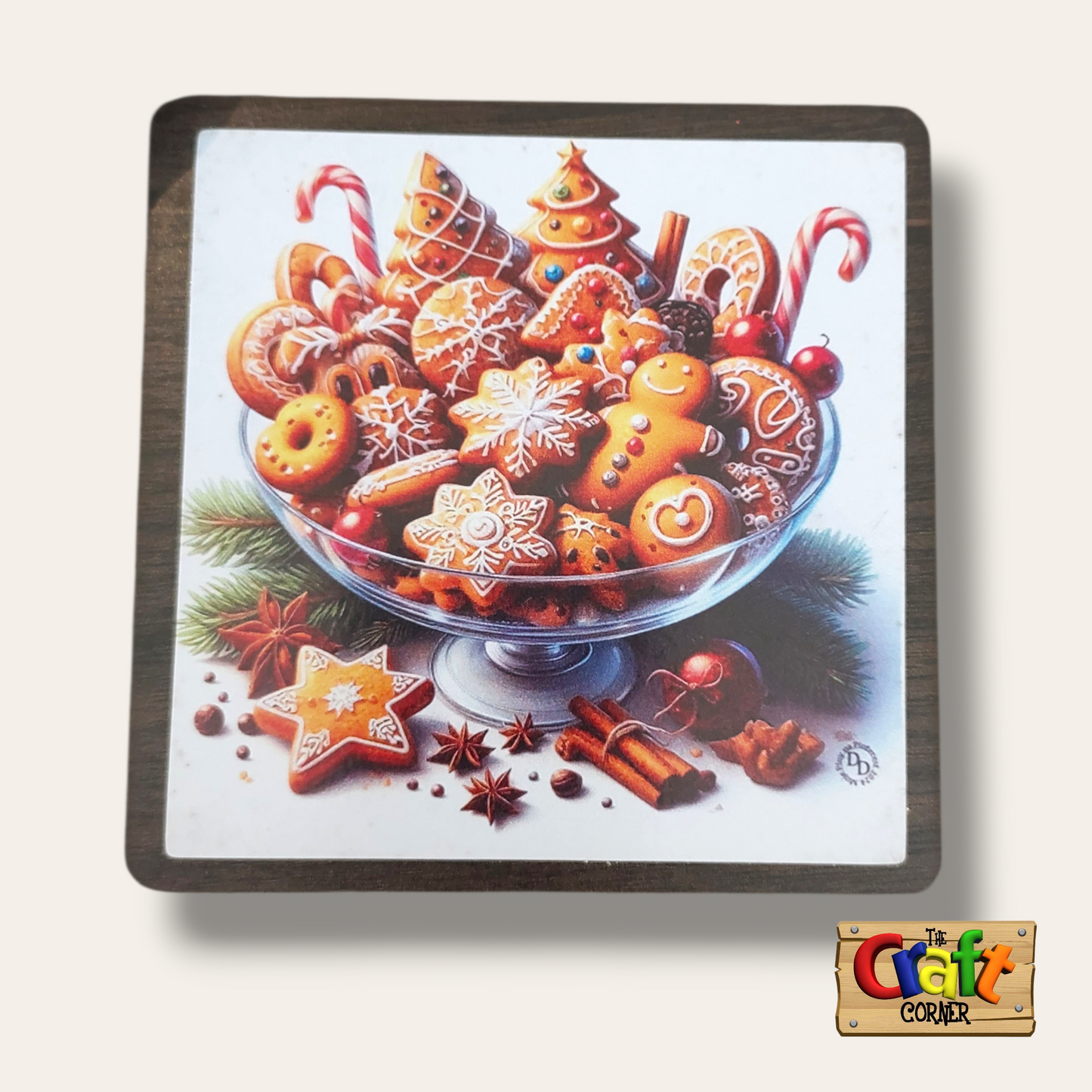 Coaster: Wooden 2D printed Christmas coaster set (Christmas cookies 2)