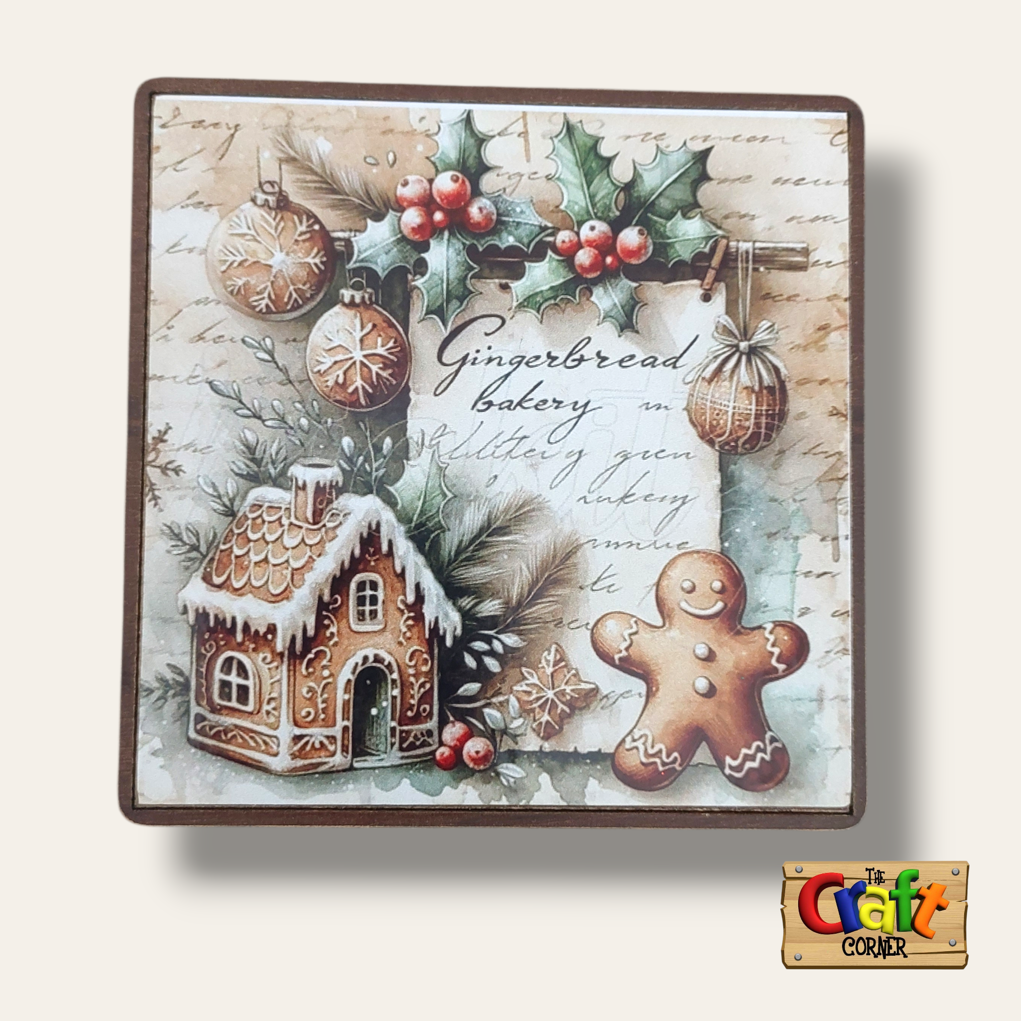 Coaster: Wooden 2D printed Christmas coaster set (Christmas cookies 3)