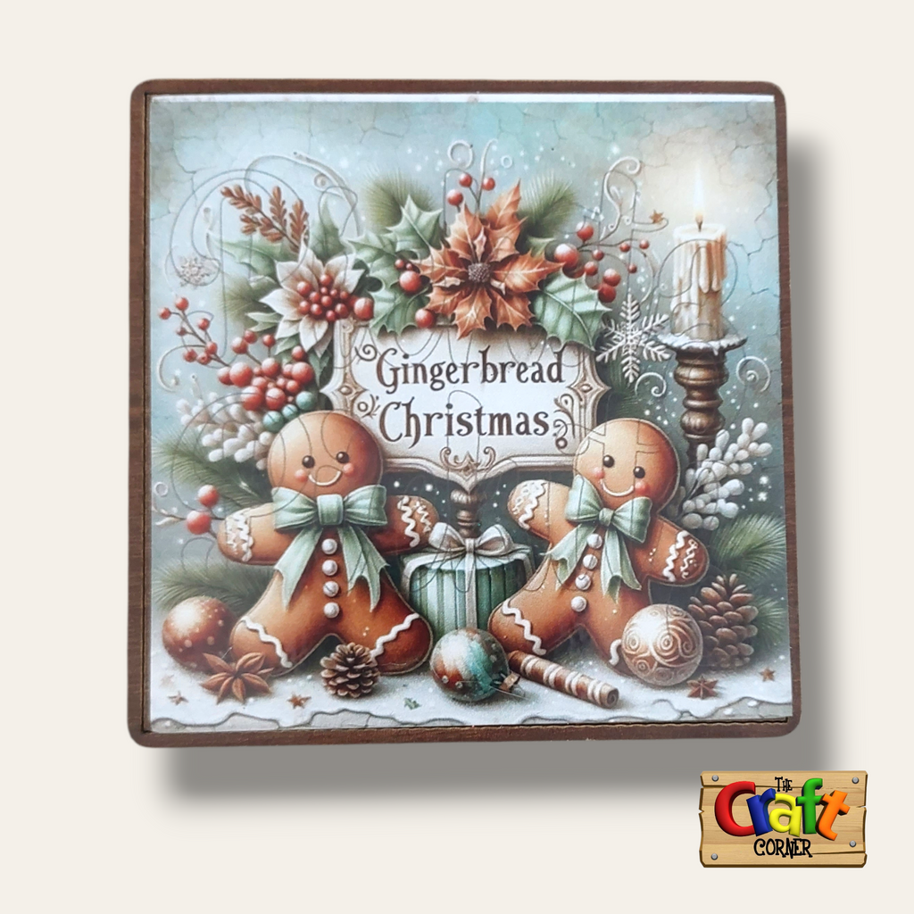 Coaster: Wooden 2D printed Christmas coaster set (Christmas cookies 3)