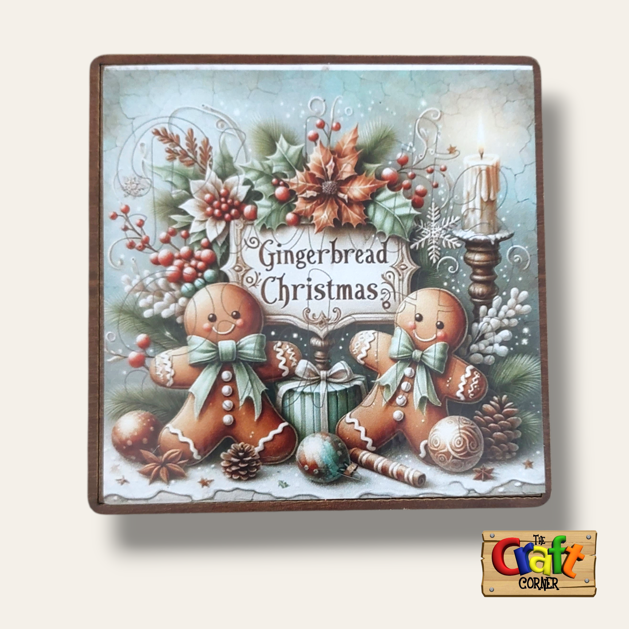 Coaster: Wooden 2D printed Christmas coaster set (Christmas cookies 3)