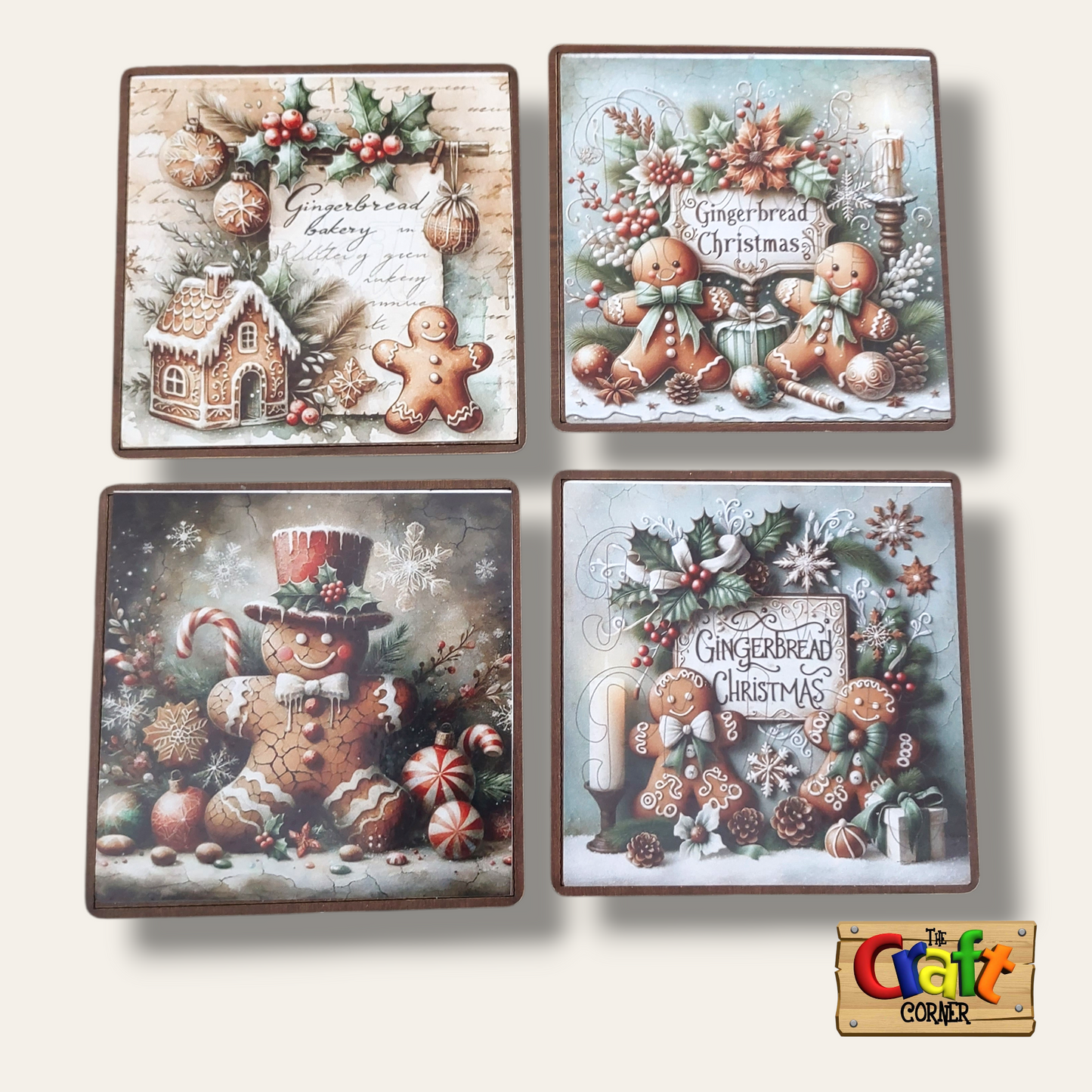 Coaster: Wooden 2D printed Christmas coaster set (Christmas cookies 3)