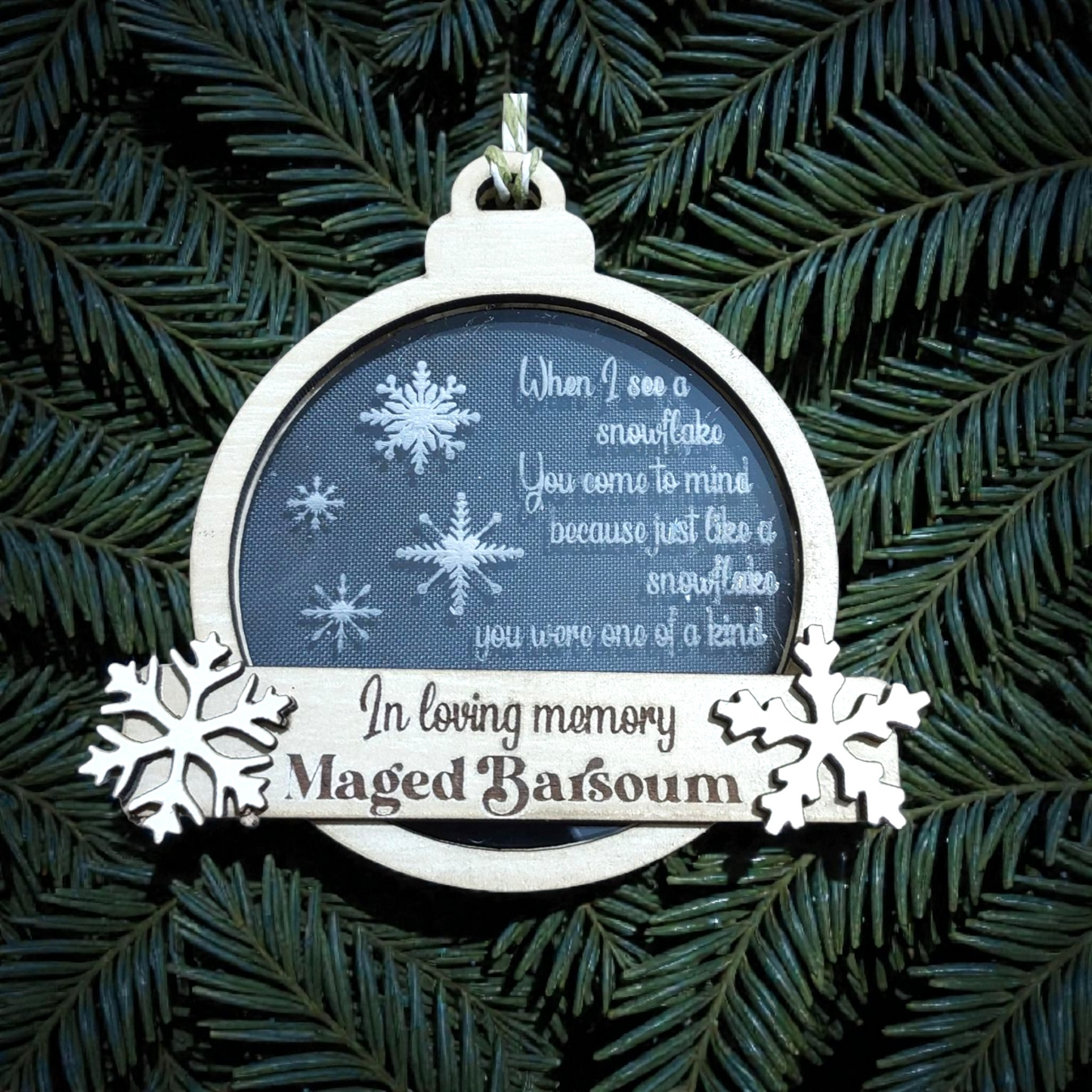 Ornament: Wood and acrylic memorial ornament