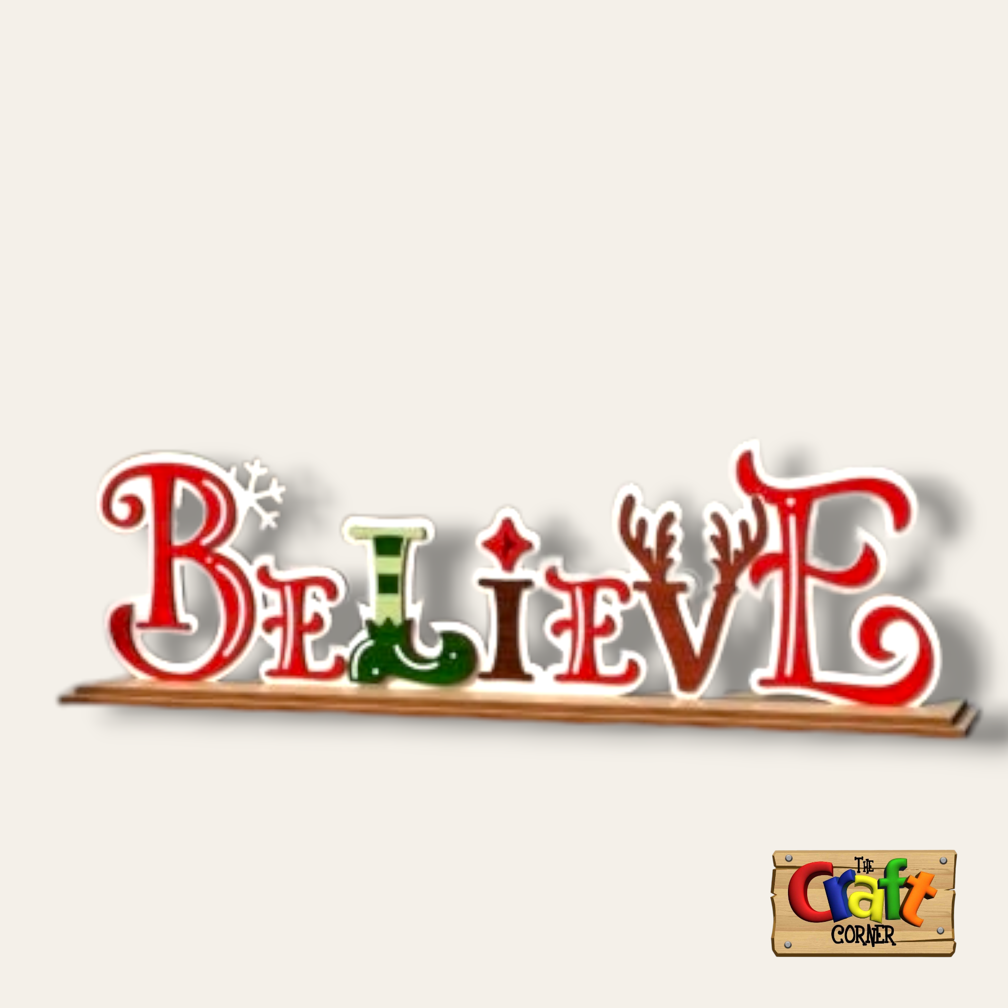 Wooden Layered "Believe" stand