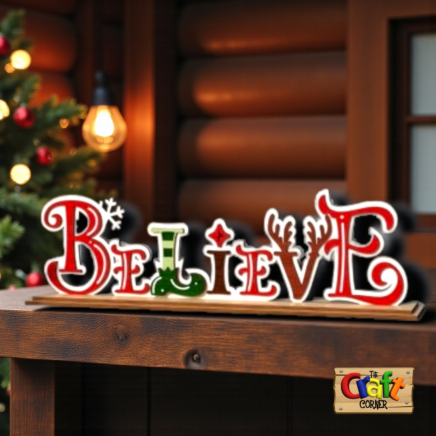 Wooden Layered "Believe" stand