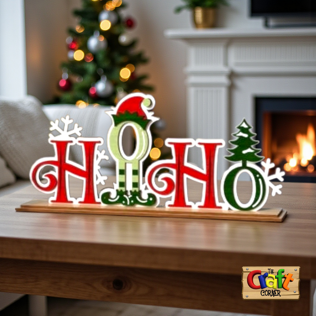 Wooden Layered "Ho Ho Ho" stand